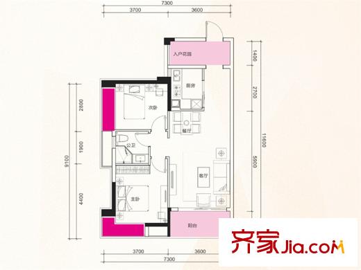 漢邦66廣場(chǎng)C戶型 2室2廳2衛(wèi)1廚