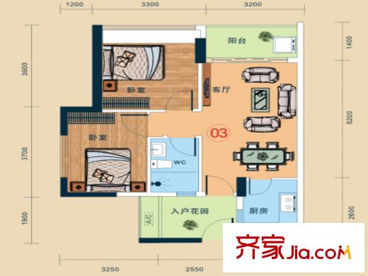 尚品居66平方米03戶型兩室兩廳一衛(wèi) 2室2廳1衛(wèi)1廚