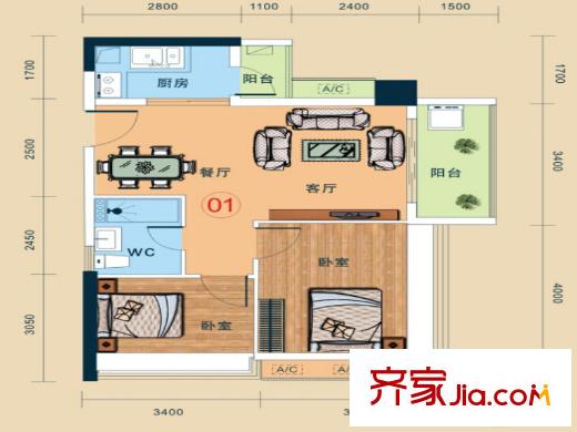 尚品居71平方米01戶型兩室兩廳一衛(wèi) 2室2廳1衛(wèi)1廚