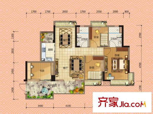 宏遠(yuǎn)御庭山5棟07戶型、6棟05戶型 4室2廳2衛(wèi)1廚
