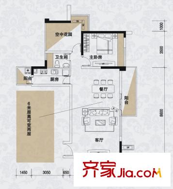 五福里2棟02戶型偶數(shù)層戶型圖 1室2廳1衛(wèi)