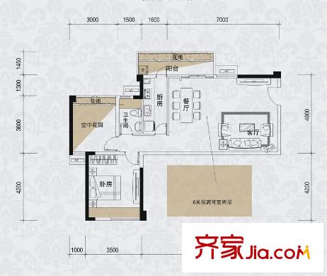 五福里2棟奇數(shù)層05戶型圖 1室2廳1衛(wèi)
