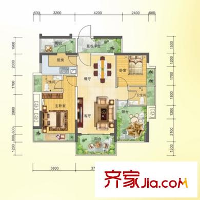 王洲灣1號1棟標(biāo)準(zhǔn)層E戶型 2室2廳2衛(wèi)1廚