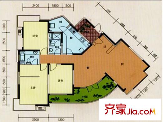 新世紀(jì)上河居十一層A戶型 3室2廳2衛(wèi)