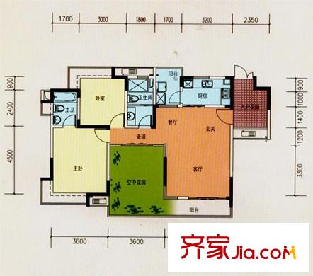 新世紀(jì)上河居Clb十四層戶型 2室2廳1衛(wèi)