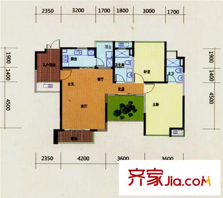 新世紀(jì)上河居標(biāo)準(zhǔn)層C3戶型 2室2廳1衛(wèi)1廚