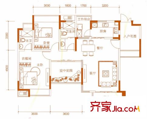 新世紀(jì)上河居271-273棟翡翠鉑品戶型 3室2廳2衛(wèi)1廚