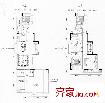 中惠卡麗蘭C1紫鉆戶型一層、二層平面圖 3室2廳1衛(wèi)1廚