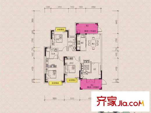 富盈加州陽光1棟01洋房 3室2廳2衛(wèi)1廚