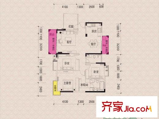 富盈加州陽光4棟03-04洋房 3室2廳2衛(wèi)1廚