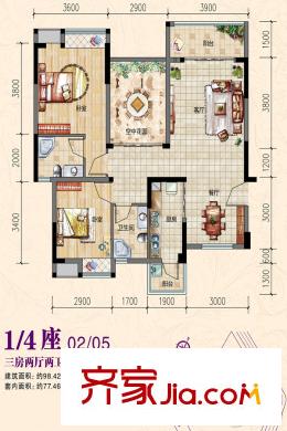 碧湖灣1、4座02、05戶型 3室2廳2衛(wèi)1廚