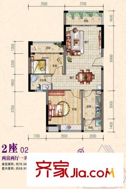 碧湖灣2座02戶型 2室2廳1衛(wèi)1廚