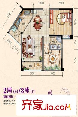 碧湖灣2座04戶型、3座01戶型 2室2廳1衛(wèi)1廚