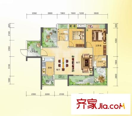 王洲灣1號5棟標(biāo)準(zhǔn)層F戶型 2室2廳2衛(wèi)1廚