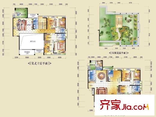 盈拓御江3號樓1、2單元復式單位戶型圖 8室3廳7衛(wèi)1廚