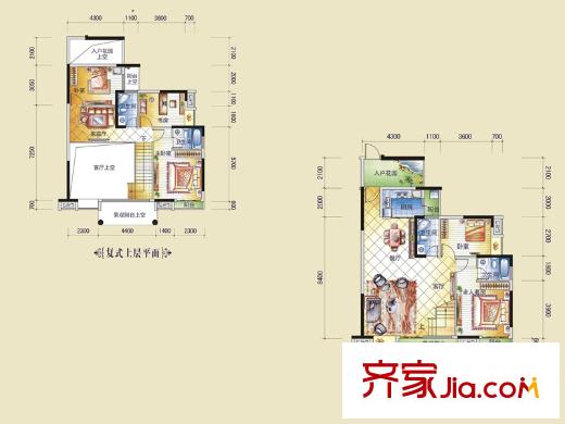 盈拓御江1號樓3、4號復式單位戶型圖 5室3廳4衛(wèi)1廚