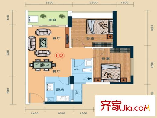 尚品居68平方米02戶型兩室兩廳一衛(wèi) 2室2廳1衛(wèi)1廚