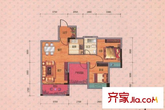 景泰?中央銀座C戶型 3室2廳1衛(wèi)1廚