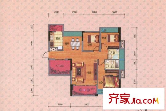 景泰?中央銀座B戶型 4室2廳2衛(wèi)1廚