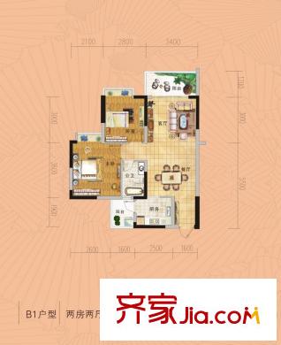 金田花園花域19棟標(biāo)準(zhǔn)層B1戶型 2室1廳1衛(wèi)1廚