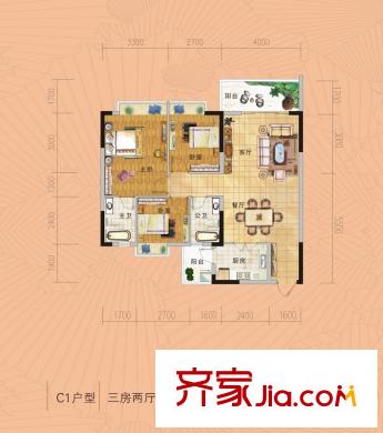 金田花園花域19棟標(biāo)準(zhǔn)C1戶型 3室2廳2衛(wèi)1廚