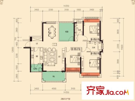 佳兆業(yè)御墅2棟03戶型 3室2廳2衛(wèi)1廚