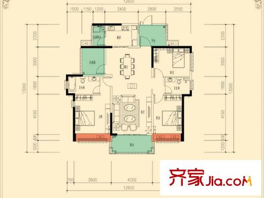 佳兆業(yè)御墅2、5棟01戶型 3室2廳2衛(wèi)1廚