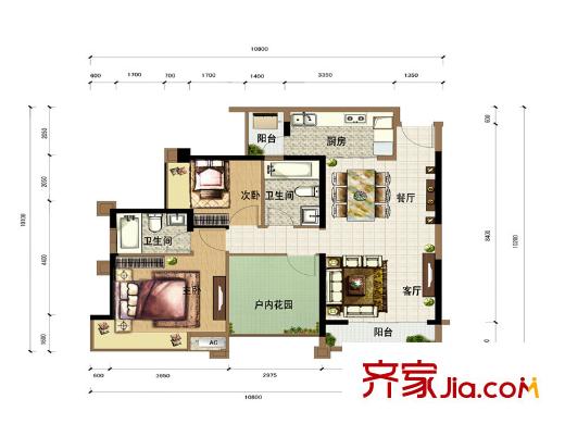 尚峰溫莎堡1棟04戶型 3室2廳2衛(wèi)1廚