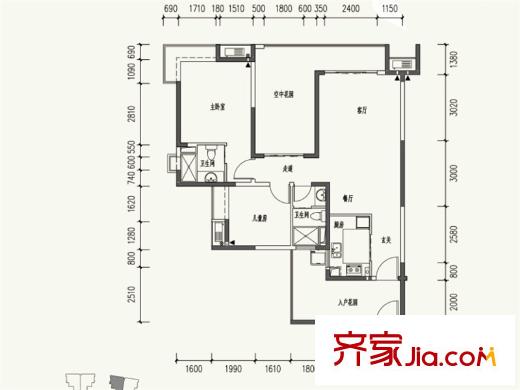 新世紀(jì)上河居A05棟標(biāo)準(zhǔn)層 2室2廳2衛(wèi)1廚