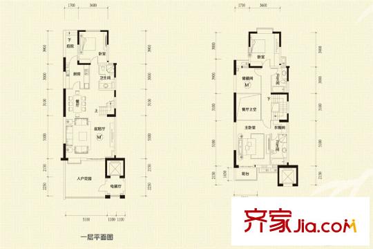 新世紀(jì)上河居怡園M'平面戶型圖 3室2廳3衛(wèi)1廚