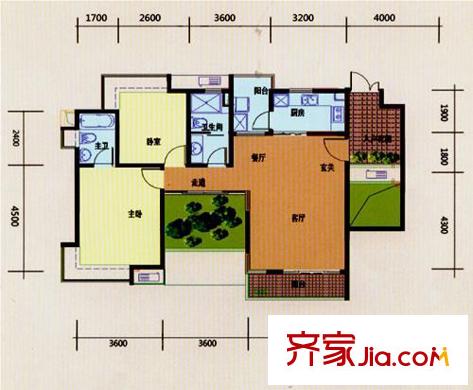 新世紀(jì)上河居標(biāo)準(zhǔn)層C1a戶型 2室2廳2衛(wèi)1廚