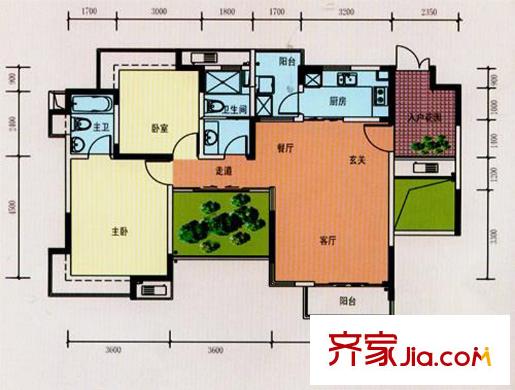 新世紀(jì)上河居標(biāo)準(zhǔn)層C1戶型 2室2廳1衛(wèi)1廚
