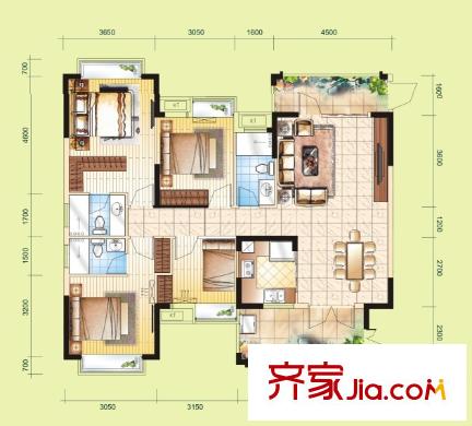 富盈四季華庭10棟標準層01房C1戶型 4室2廳3衛(wèi)1廚
