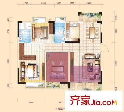 富盈四季華庭1-5、11-12棟標準層A/B2戶型 3室2廳2衛(wèi)1廚