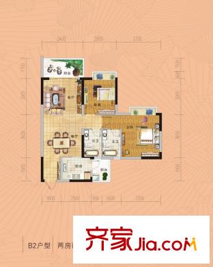 金田花園花域19棟標(biāo)準(zhǔn)層B2戶型 2室2廳2衛(wèi)1廚