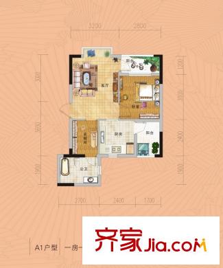 金田花園花域19棟標(biāo)準(zhǔn)層A1戶型 1室1廳1衛(wèi)1廚