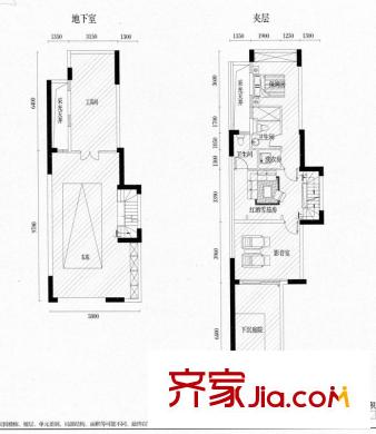 中惠卡麗蘭C1紫鉆戶型地下層、夾層平面圖 3室2廳1衛(wèi)1廚