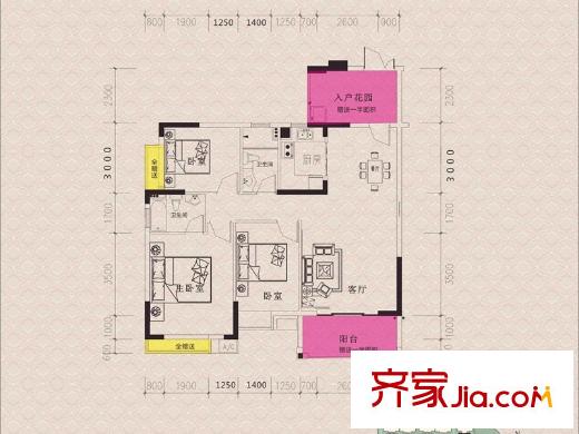 富盈加州陽光3棟03-04洋房 3室2廳2衛(wèi)1廚