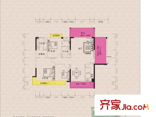 富盈加州陽光3棟01-02洋房 3室2廳2衛(wèi)1廚