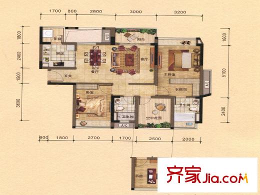 金達(dá)錦繡東方3/4棟03戶型5棟01戶型 2室2廳2衛(wèi)1廚