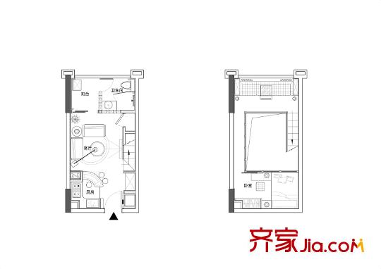 尚峰溫莎堡公寓01棟戶型圖 1室1廳1衛(wèi)1廚