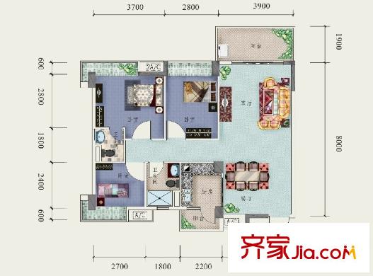 格蘭名筑K1戶型 3室2廳2衛(wèi)1廚