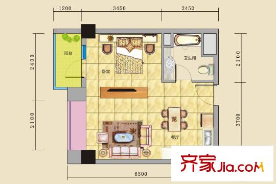 碧河四期水云天公館戶型3-06 1室2廳1衛(wèi)