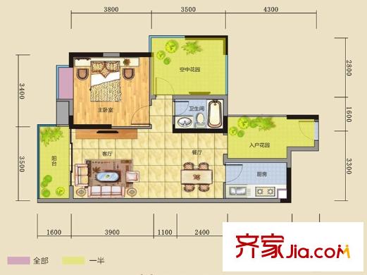 碧河四期水云天公館1棟04/05戶型 2室1廳1衛(wèi)1廚