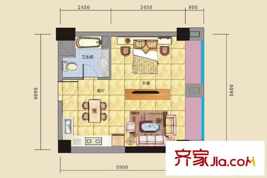 碧河四期水云天公館戶型3-07 1室2廳1衛(wèi)