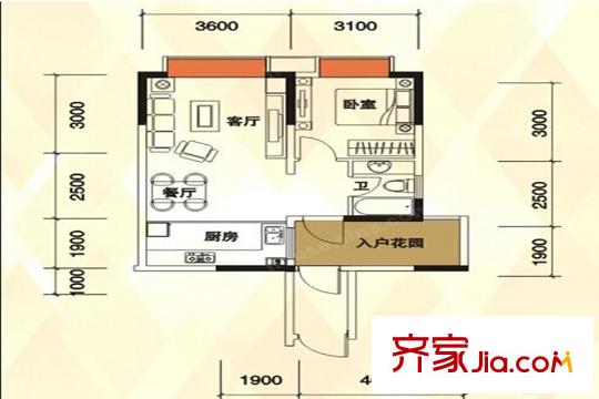 時(shí)代華庭04戶型圖 1室2廳1衛(wèi)