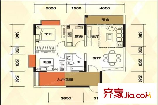 時(shí)代華庭02戶型圖 2室2廳1衛(wèi)