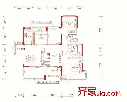 東方銀座中心城御廷10棟君鉑名座戶型 3室2廳2衛(wèi)1廚