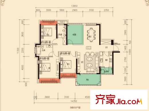 佳兆業(yè)御墅5棟03戶型 3室2廳2衛(wèi)1廚