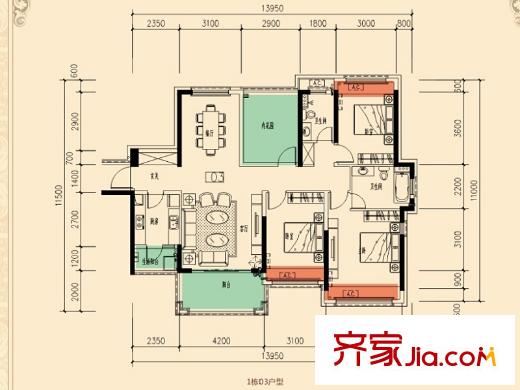 佳兆業(yè)御墅1棟03戶型 3室2廳2衛(wèi)1廚